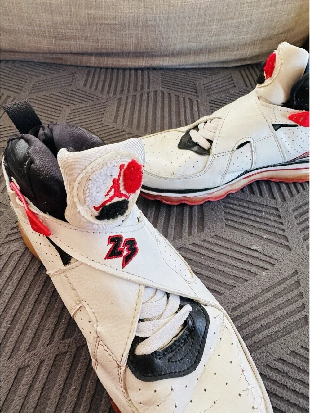 Air Jordan-vintage-Size 10.5-mid Top-Lace/Strap-Red,White,Black